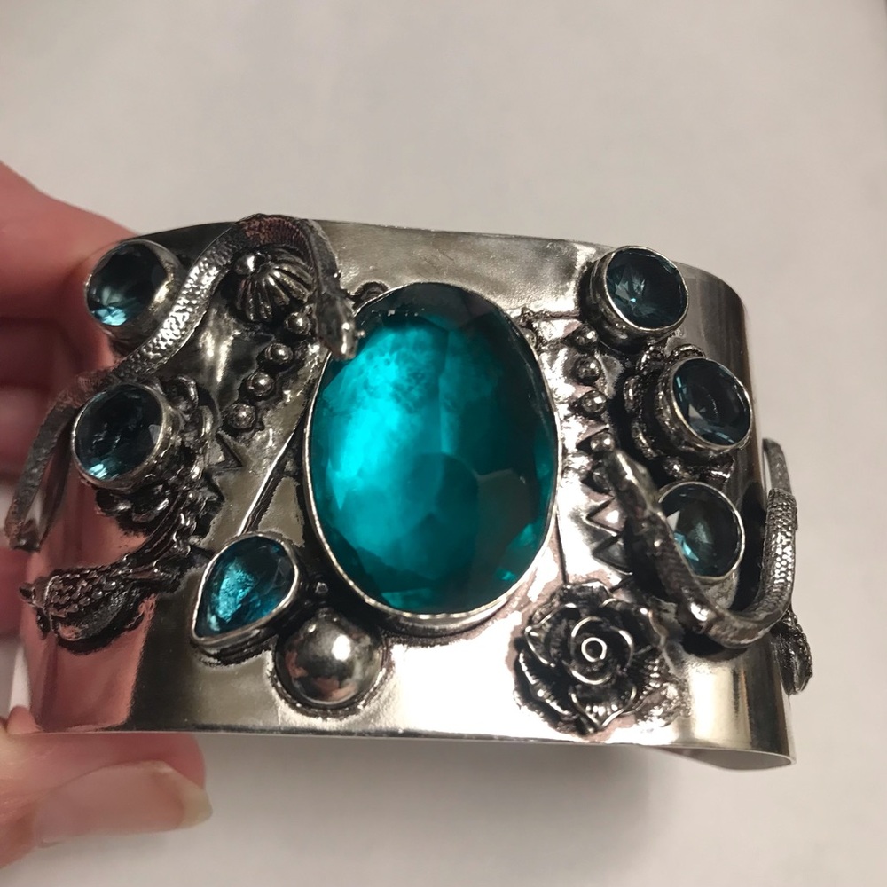 Tourmaline Stamped 925 Sterling Silver Cuff Bracelet